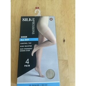 Silk Impressions Womens Sheer All Day Tights Pantyhose 4 Pair Beige Medium